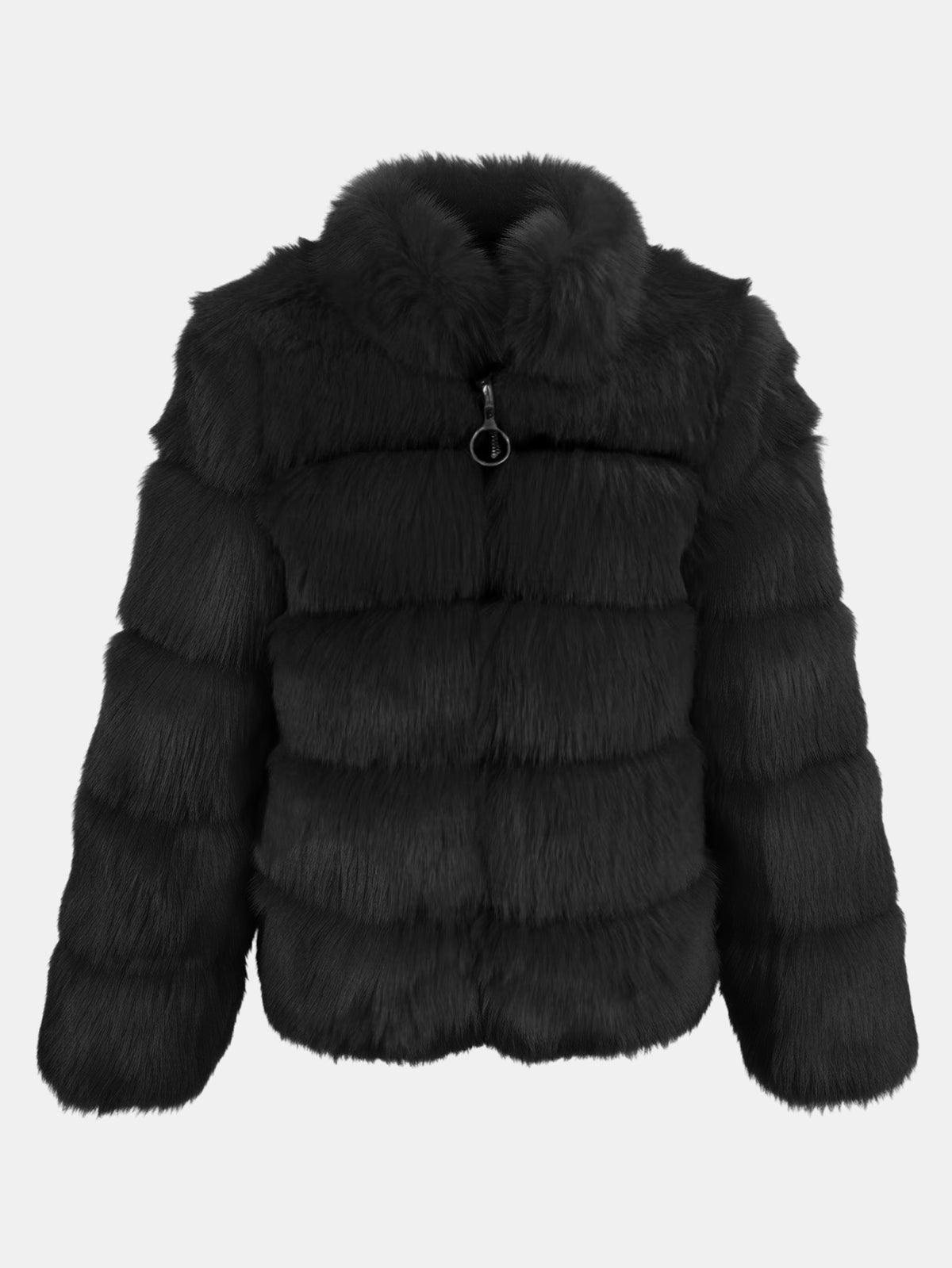 Horizontal Segmented Plush Furry Faux Fur Coat