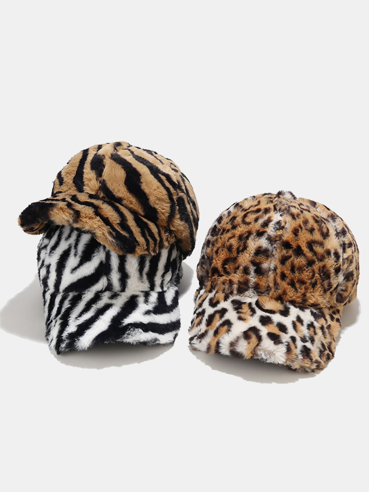 Fuzzy Fluffy Faux Fur Leopard Print Baseball Cap