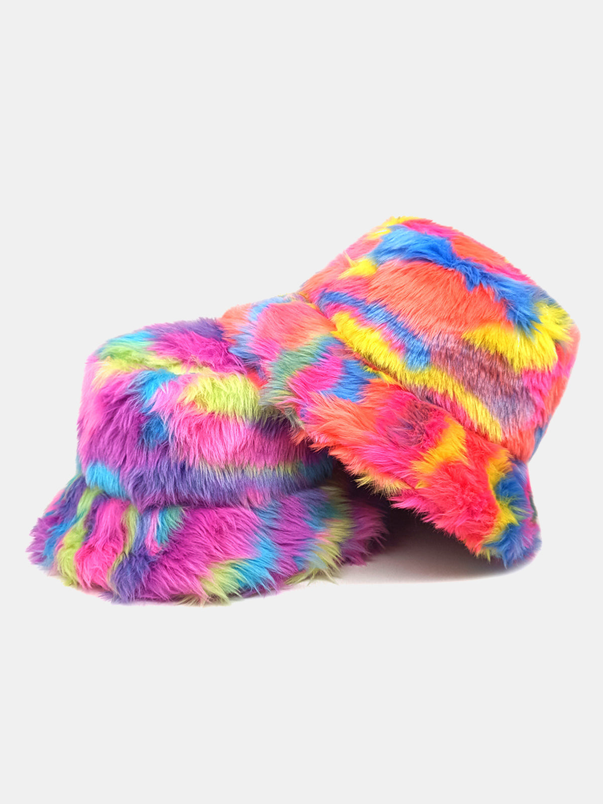 Rainbow Plush-Texture Faux Fur Bucket Hat