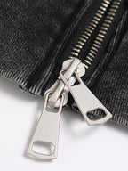 Racing Print Distressed Zipper Hoodie