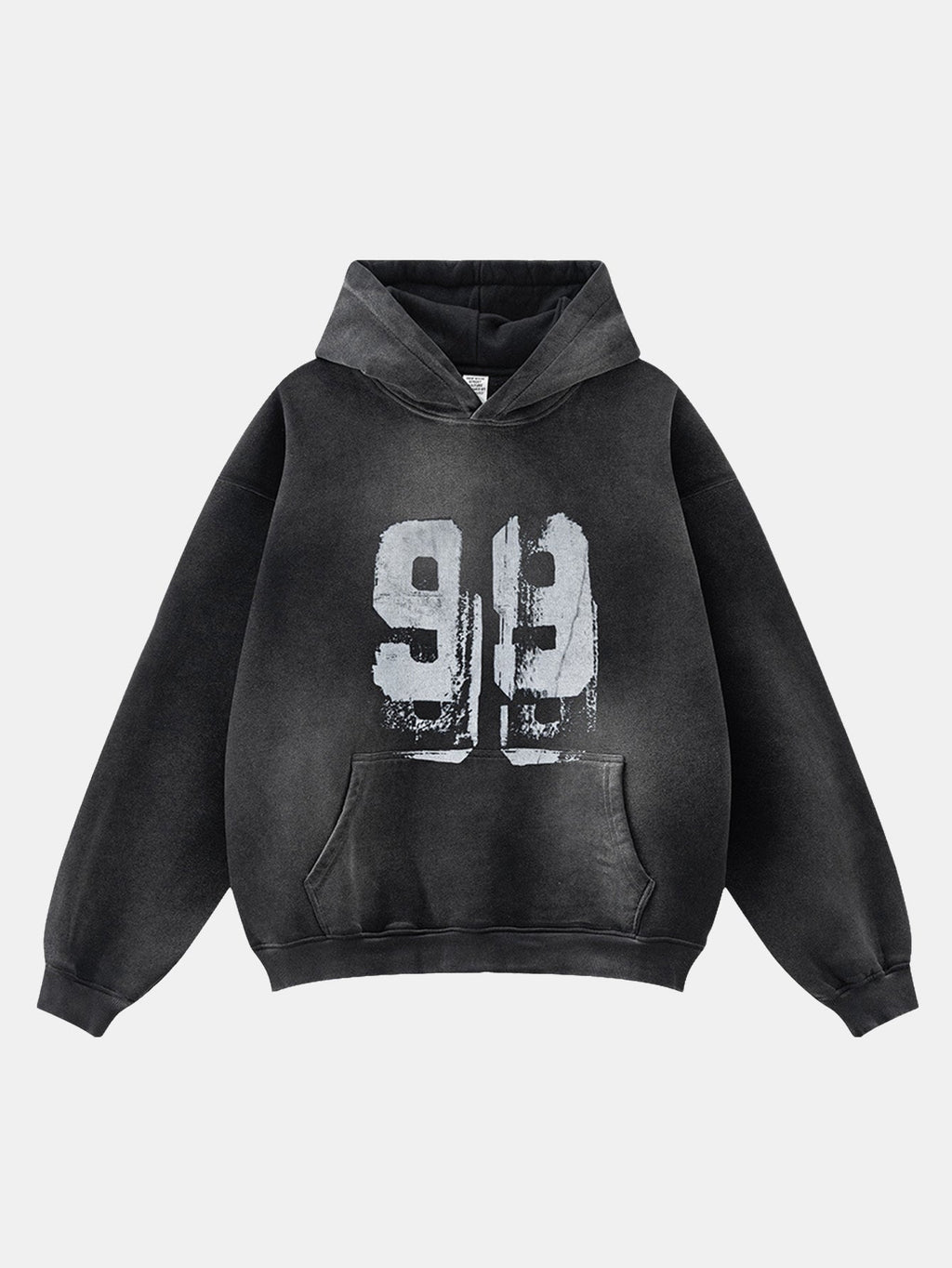 Oversize Number Print Washed Distressed Hoodie