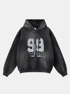Oversize Number Print Washed Distressed Hoodie
