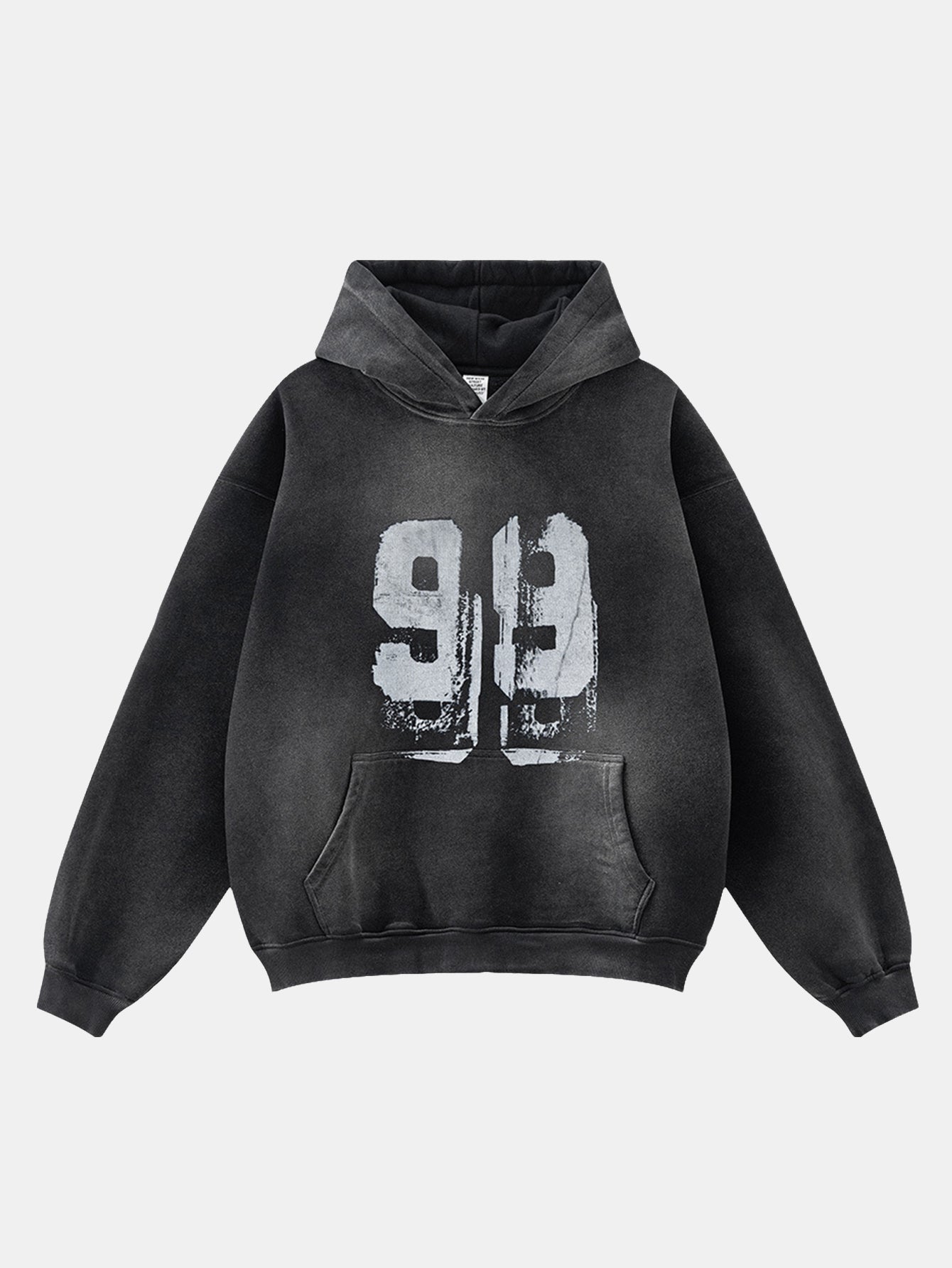 Oversize Number Print Washed Distressed Hoodie