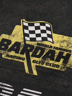 Racing Print Distressed Zipper Hoodie
