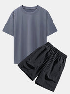 Los Angeles Illustration Bear Print Drop Shoulder Oversize T-Shirt & Patch Pocket Drawstring Shorts