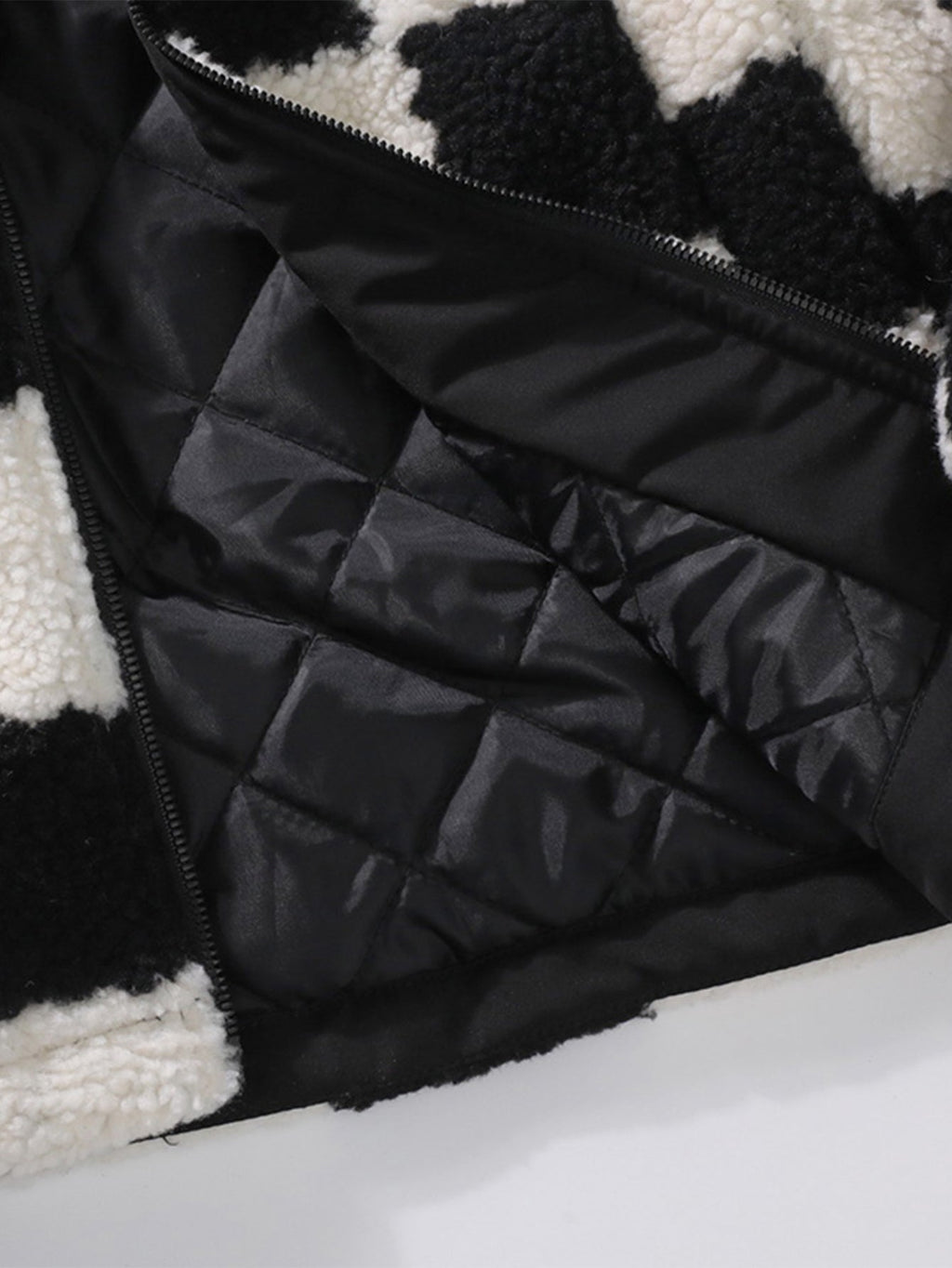 Teddy Fleece Checkerboard Stand Collar Jacket