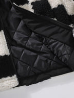 Teddy Fleece Checkerboard Stand Collar Jacket