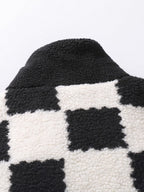 Teddy Fleece Checkerboard Stand Collar Jacket