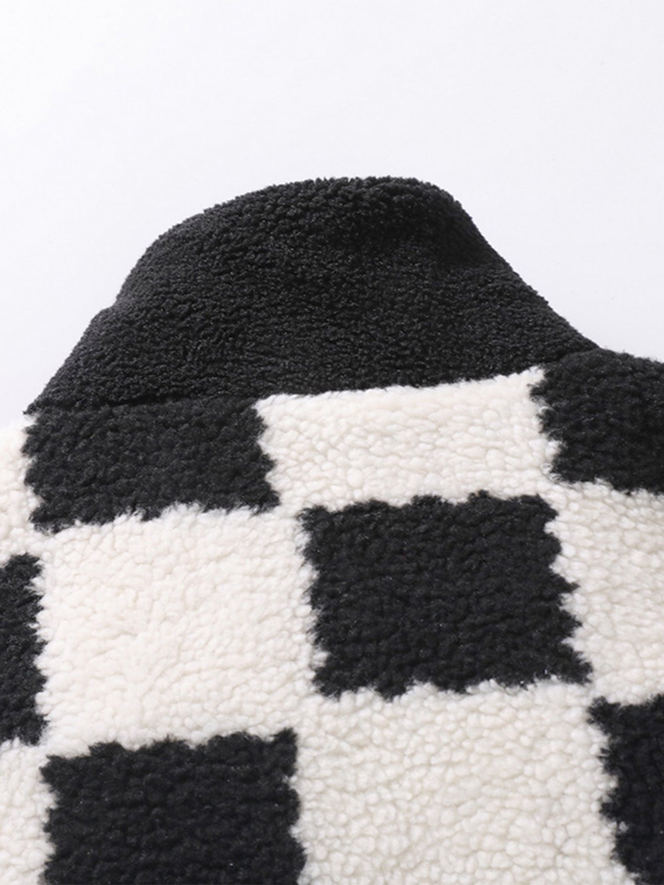 Teddy Fleece Checkerboard Stand Collar Jacket