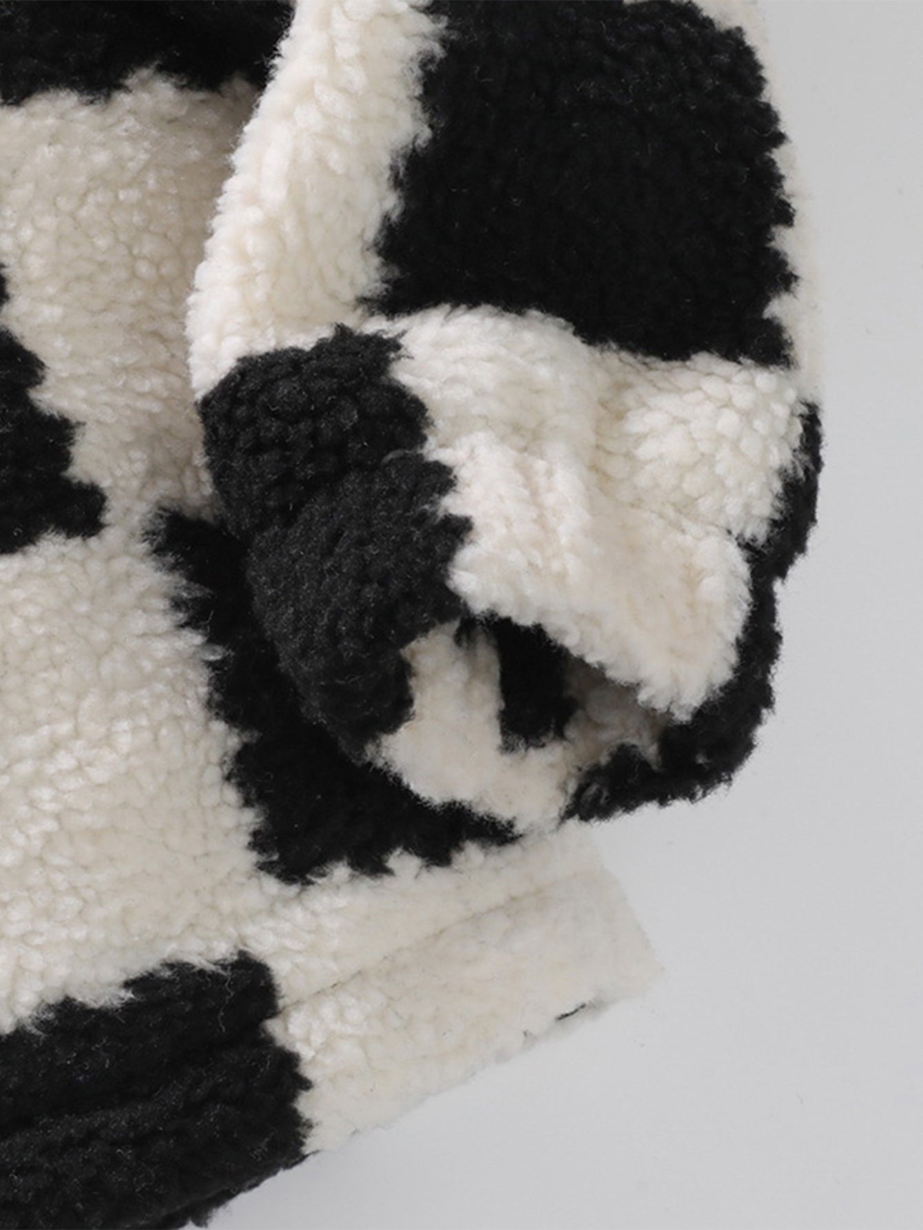 Teddy Fleece Checkerboard Stand Collar Jacket