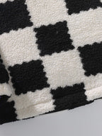 Teddy Fleece Checkerboard Stand Collar Jacket