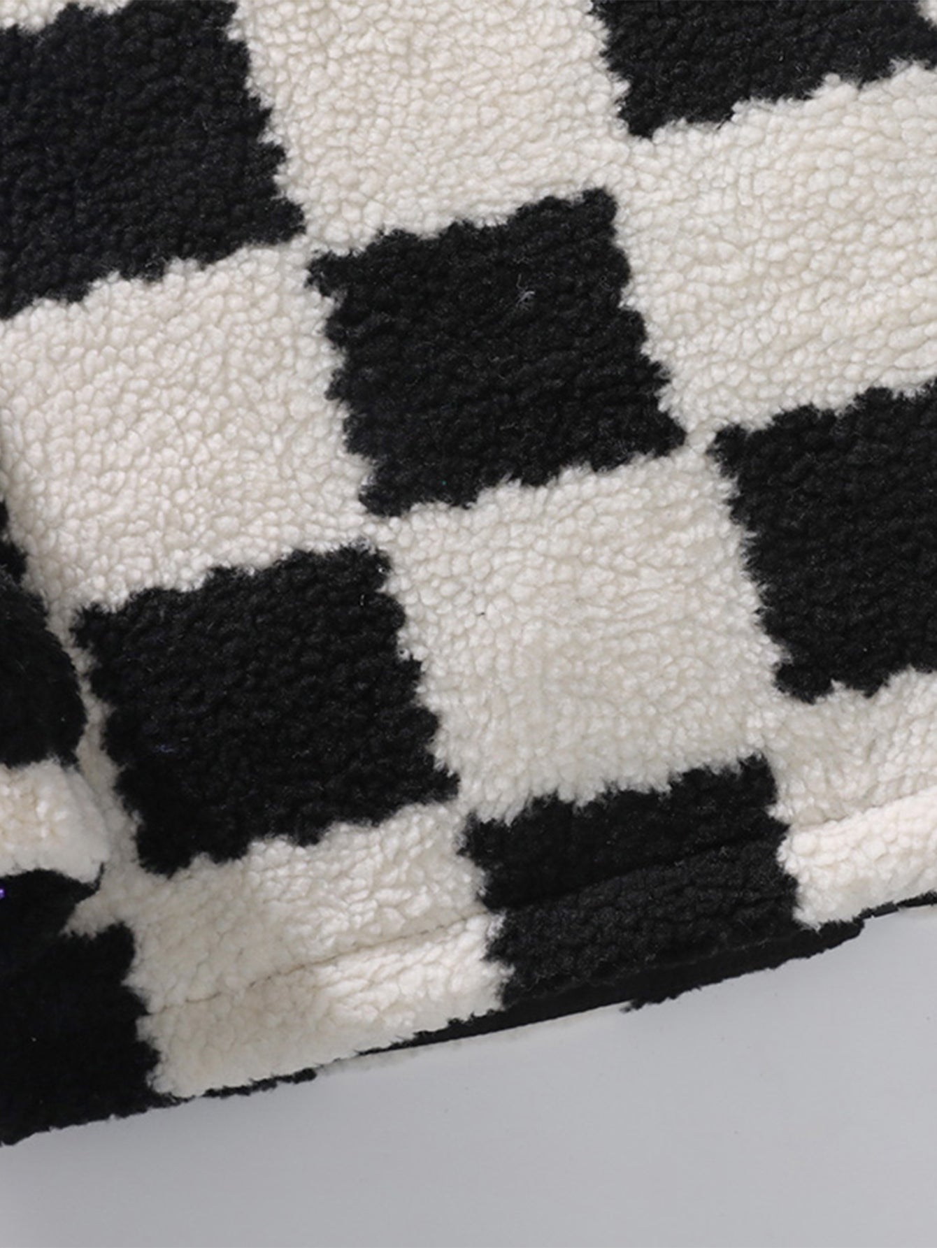 Teddy Fleece Checkerboard Stand Collar Jacket