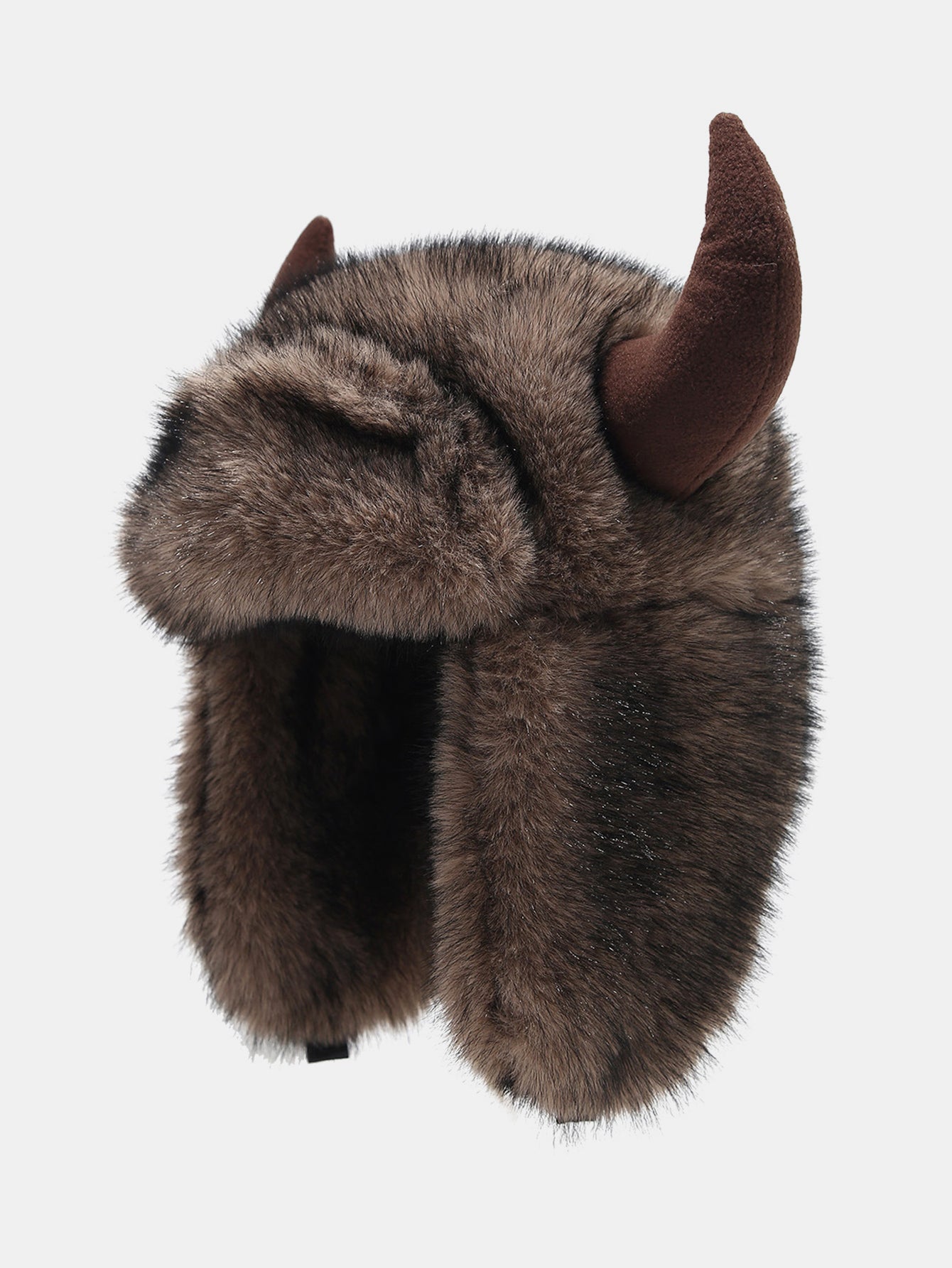 Fluffy Faux Fur Buffalo Horn Trapper Hat With Ear Flaps