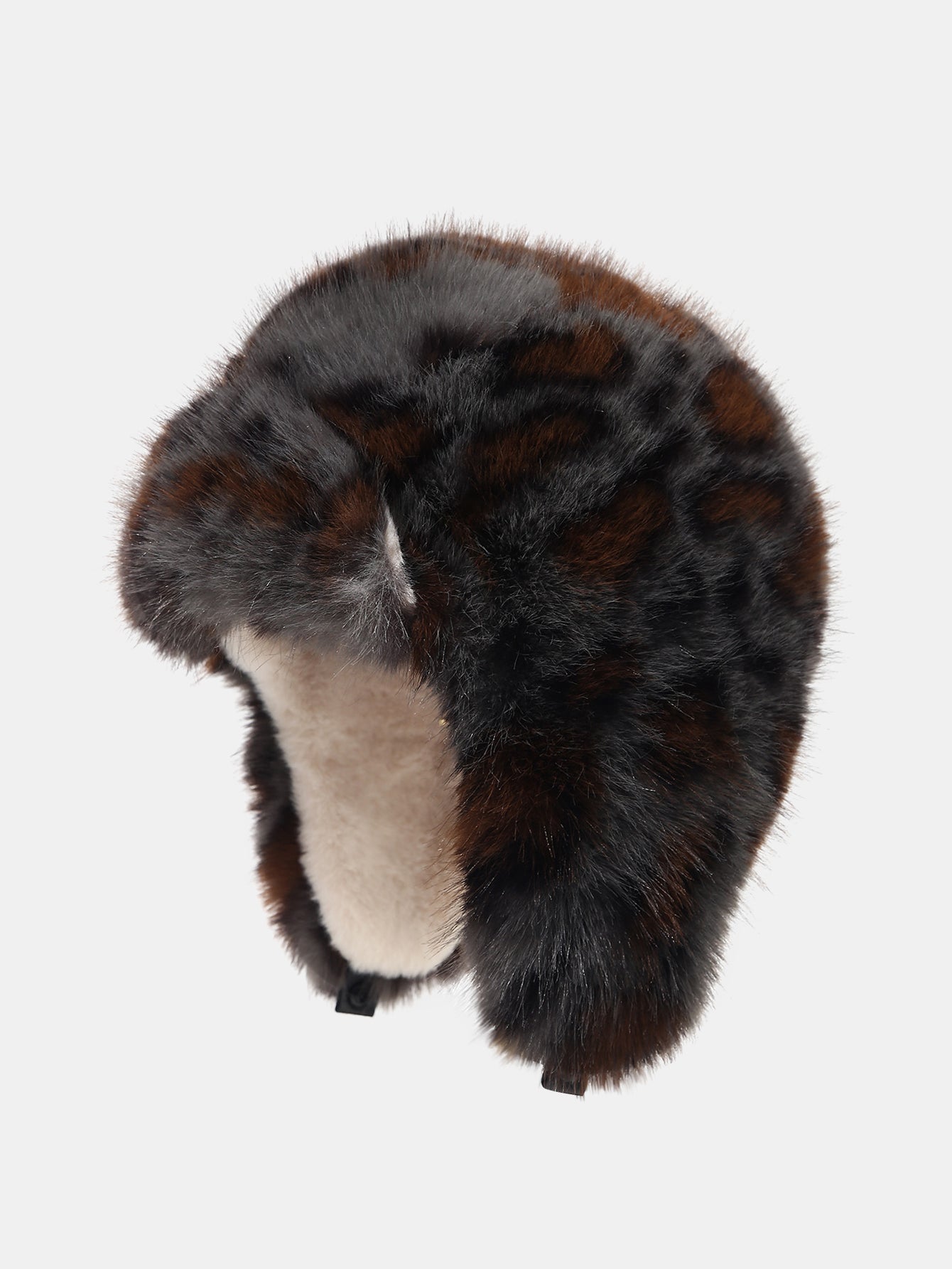 Leopard Print Faux Fur Trapper Hat Thick Plush Earflap Aviator Hat