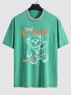 Slogan Graffiti Bear Print Washed Drop Shoulder Oversize T-Shirt