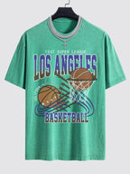 Los Angeles Basketball Print Washed Drop Shoulder Oversize T-Shirt