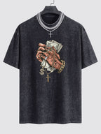 Hand Holding Cash Print Washed Drop Shoulder Oversize T-Shirt