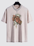 Hand Holding Cash Print Washed Drop Shoulder Oversize T-Shirt