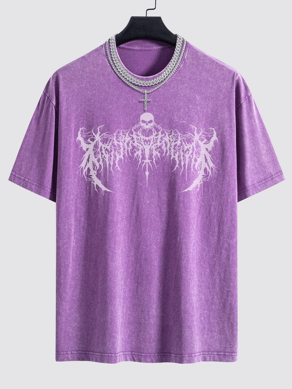 Goth Skull Print Washed Drop Shoulder Oversize T-Shirt