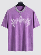 Goth Skull Print Washed Drop Shoulder Oversize T-Shirt