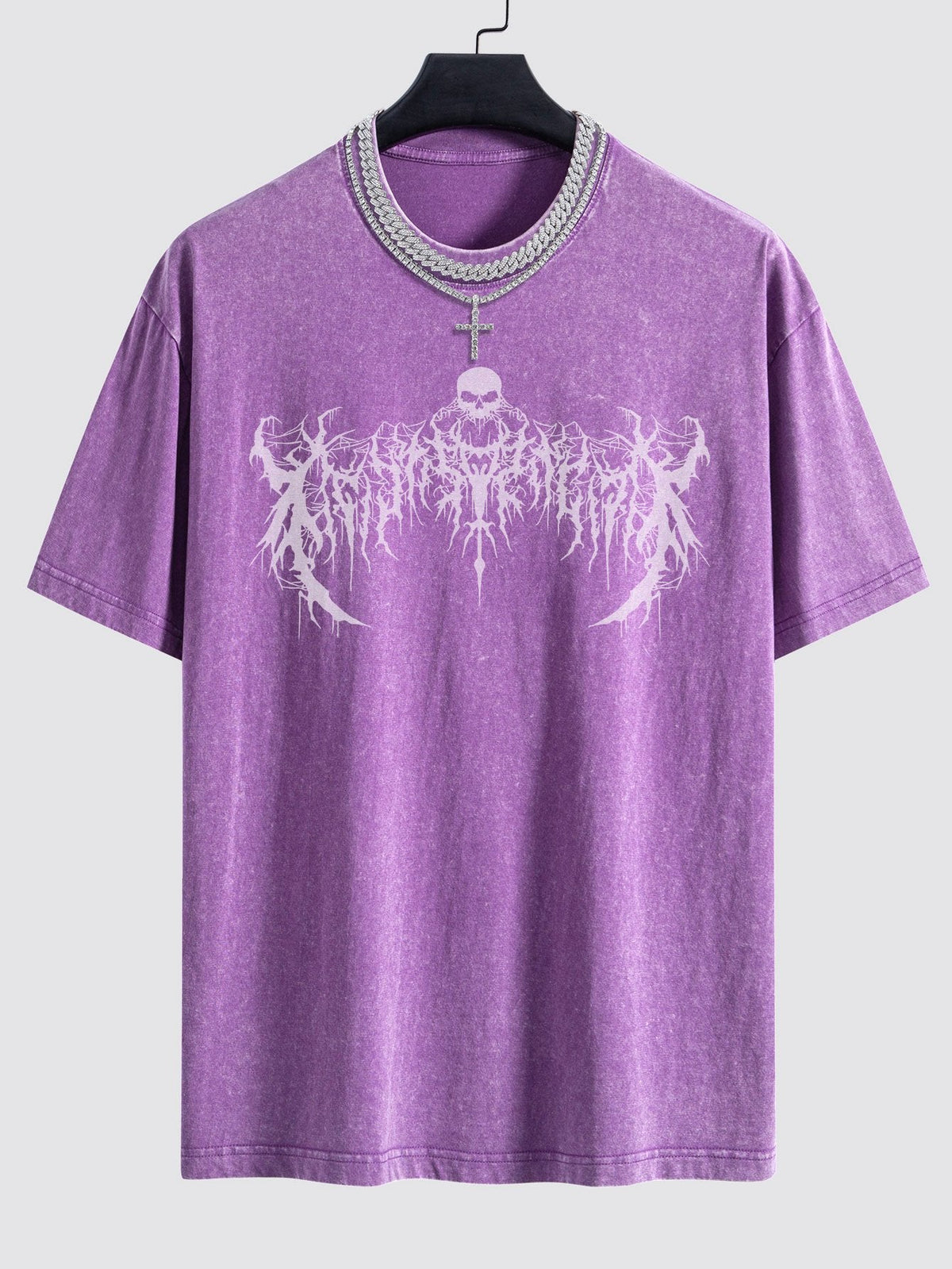 Goth Skull Print Washed Drop Shoulder Oversize T-Shirt