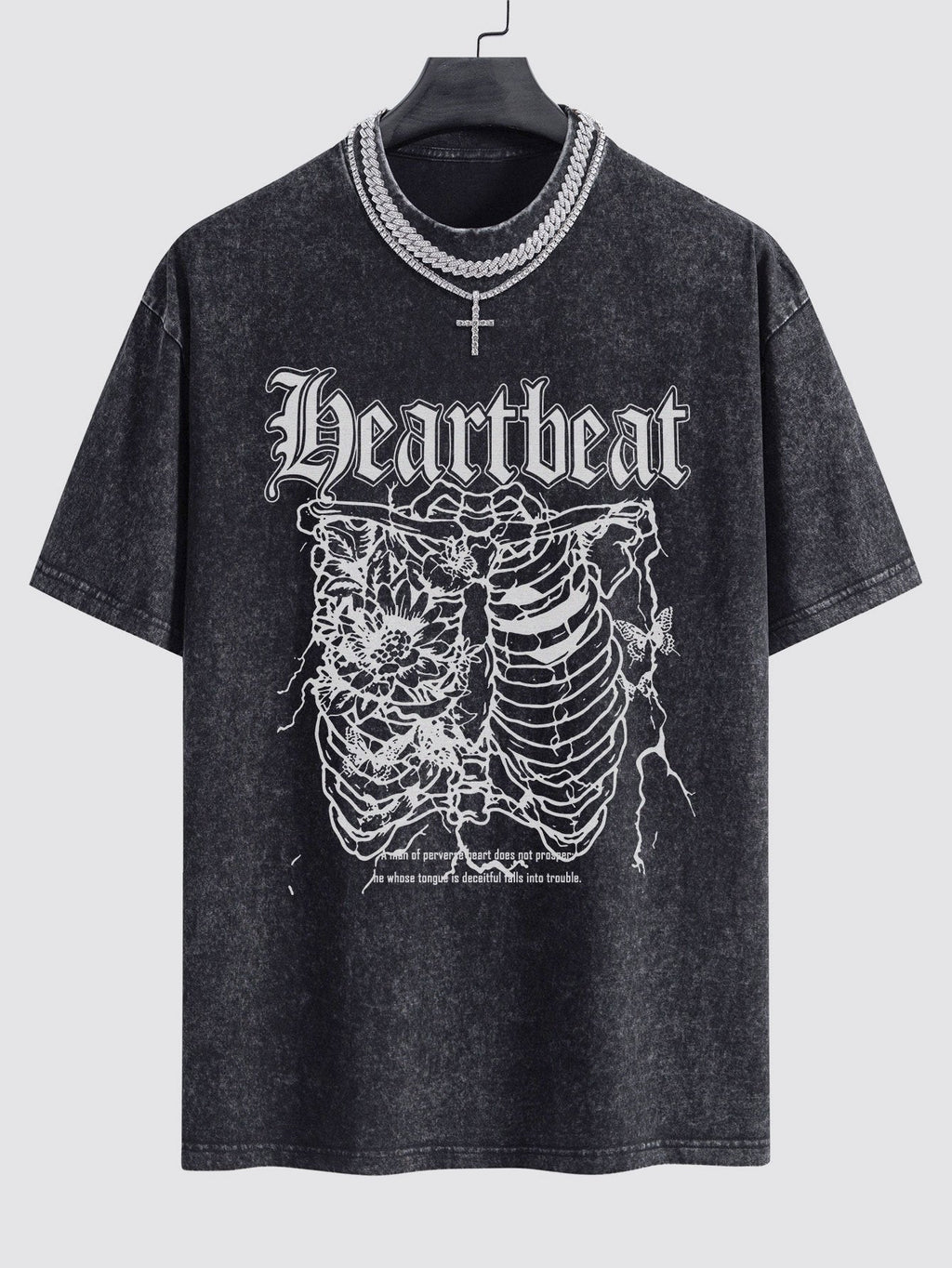 Slogan Skeleton Print Washed Drop Shoulder Oversize T-Shirt