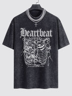 Slogan Skeleton Print Washed Drop Shoulder Oversize T-Shirt