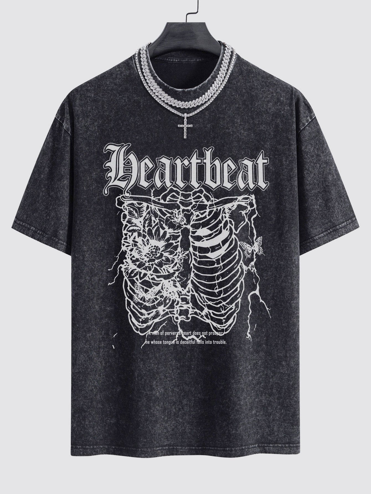 Slogan Skeleton Print Washed Drop Shoulder Oversize T-Shirt