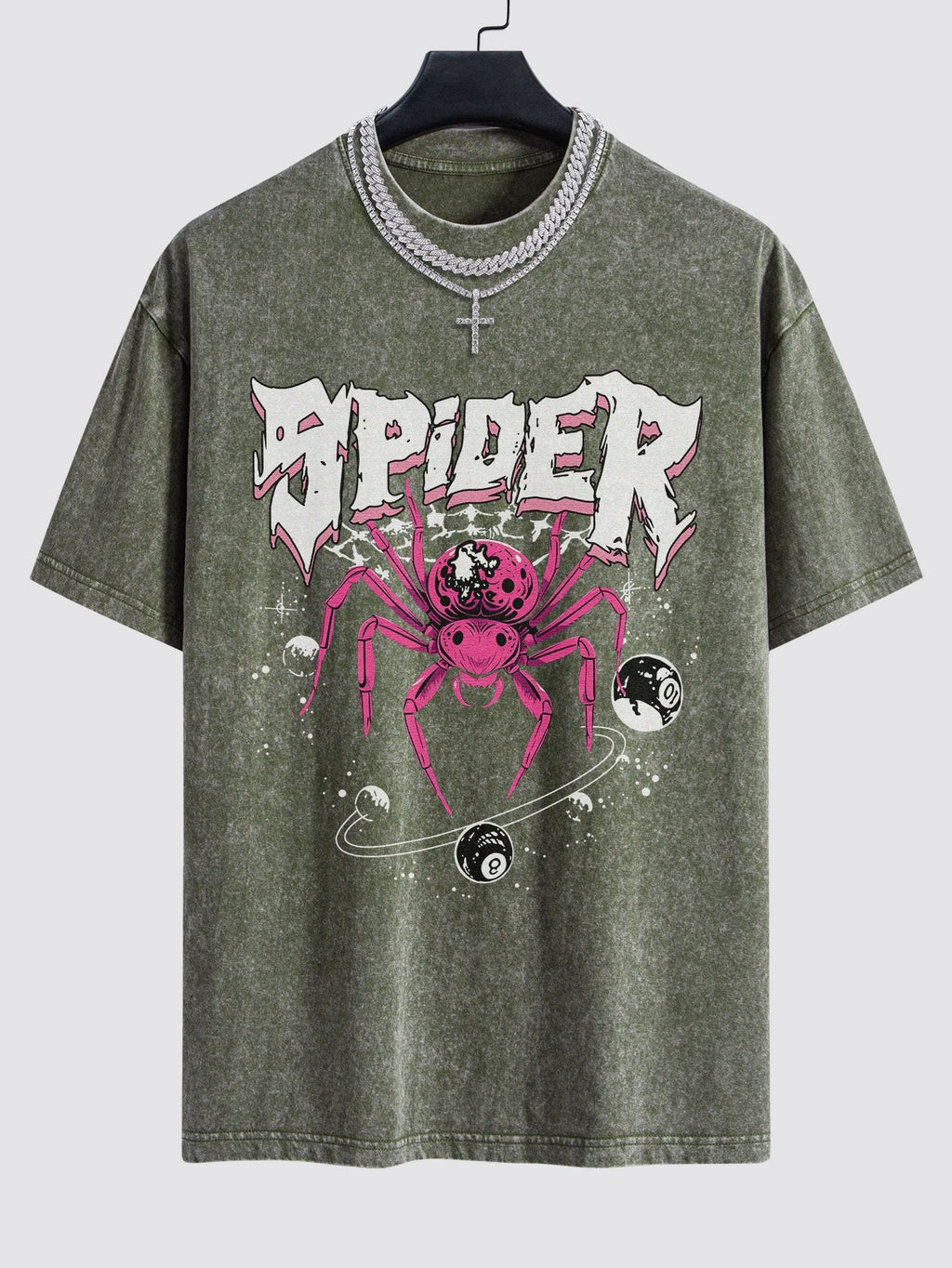 Spider Print Washed Drop Shoulder Oversize T-Shirt