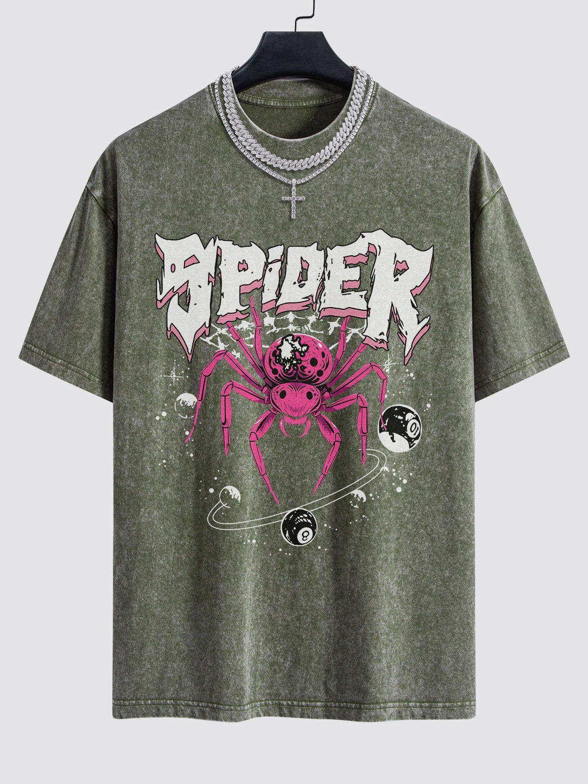 Spider Print Washed Drop Shoulder Oversize T-Shirt