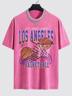Los Angeles Basketball Print Washed Drop Shoulder Oversize T-Shirt