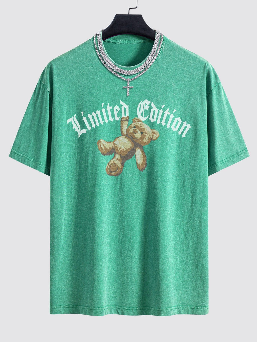 Slogan Bear Print Washed Drop Shoulder Oversize T-Shirt
