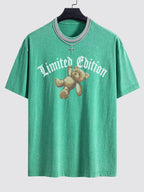 Slogan Bear Print Washed Drop Shoulder Oversize T-Shirt