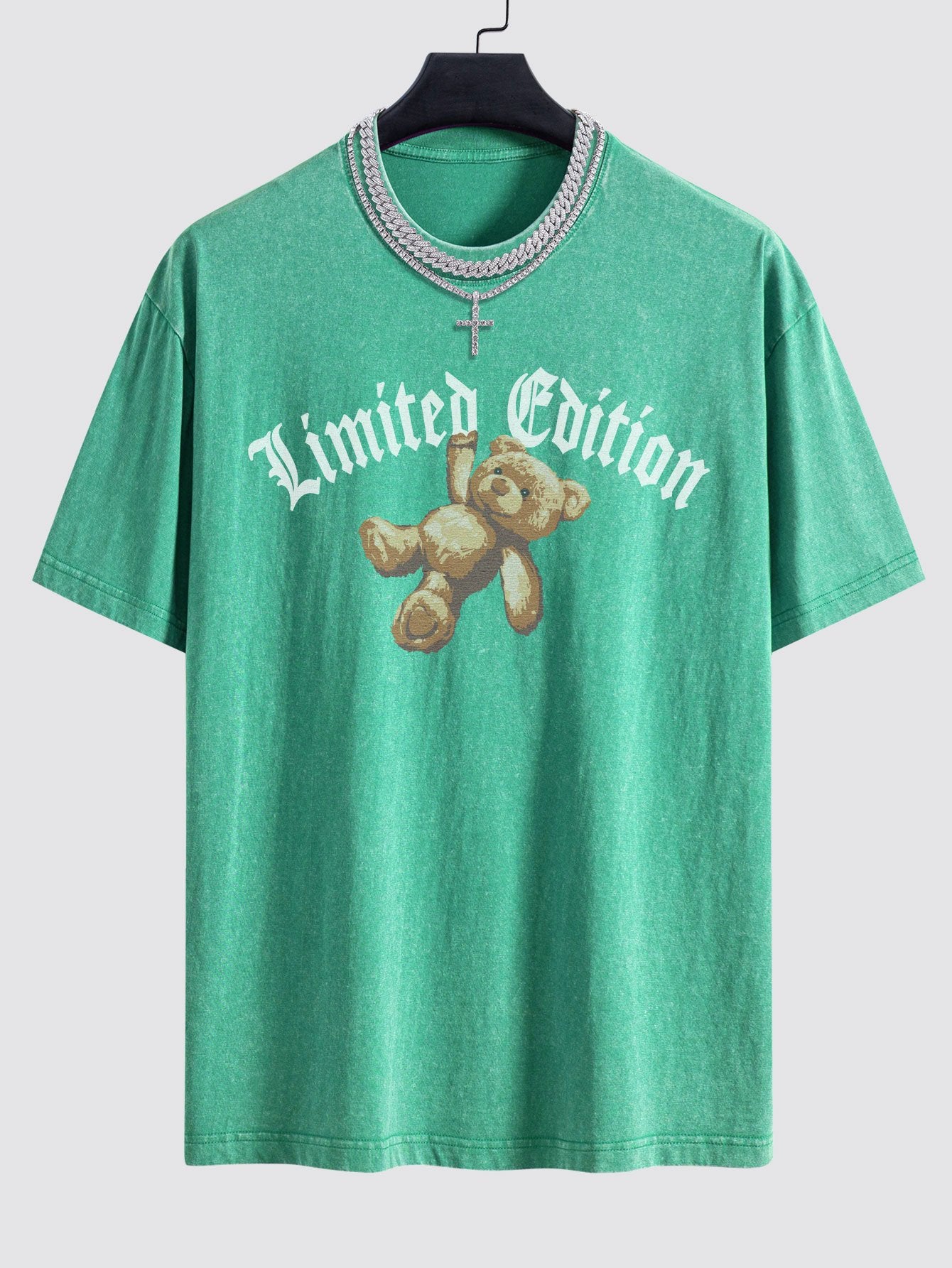 Slogan Bear Print Washed Drop Shoulder Oversize T-Shirt
