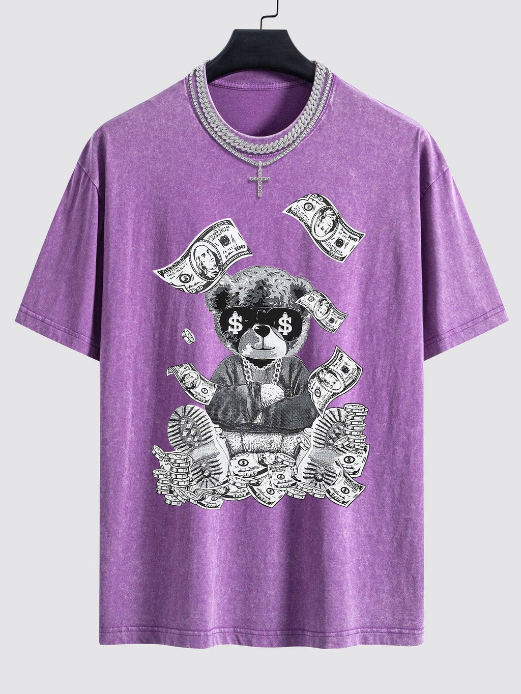 Money Bear Print Washed Drop Shoulder Oversize T-Shirt