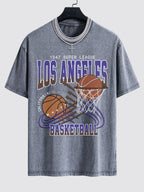 Los Angeles Basketball Print Washed Drop Shoulder Oversize T-Shirt