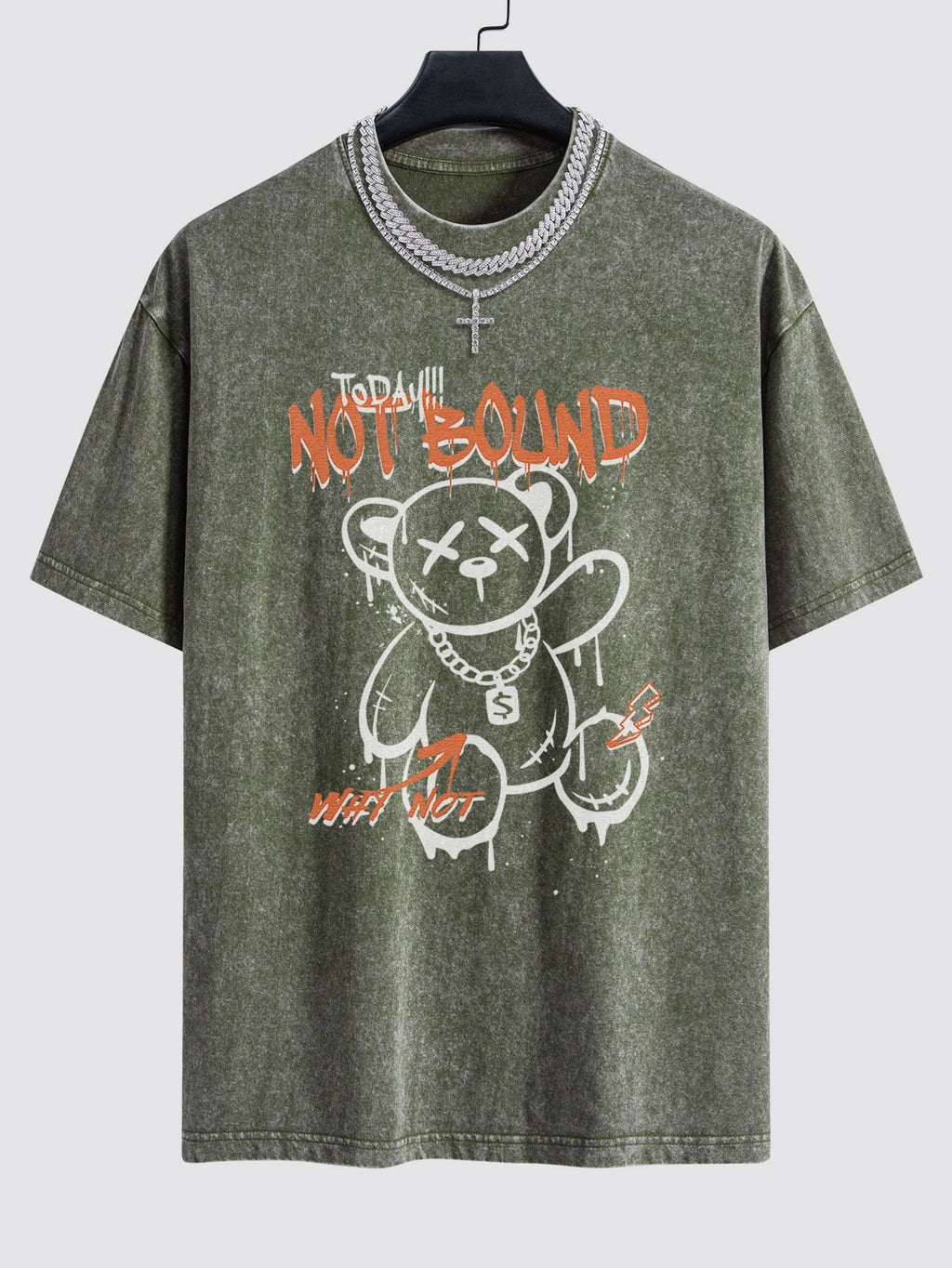 Slogan Graffiti Bear Print Washed Drop Shoulder Oversize T-Shirt