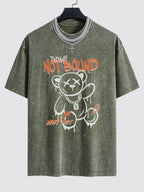 Slogan Graffiti Bear Print Washed Drop Shoulder Oversize T-Shirt