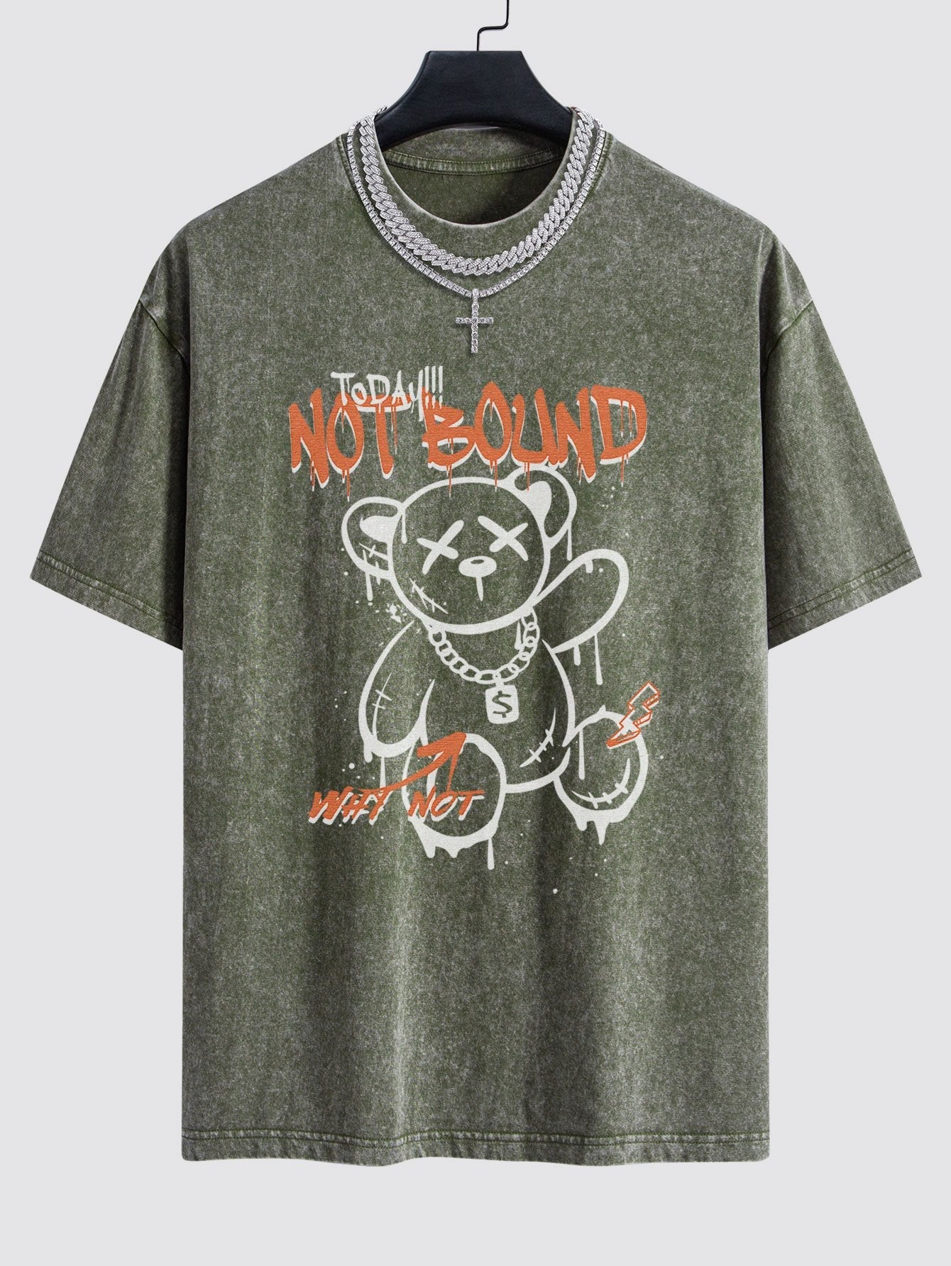 Slogan Graffiti Bear Print Washed Drop Shoulder Oversize T-Shirt