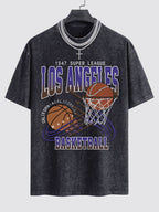 Los Angeles Basketball Print Washed Drop Shoulder Oversize T-Shirt
