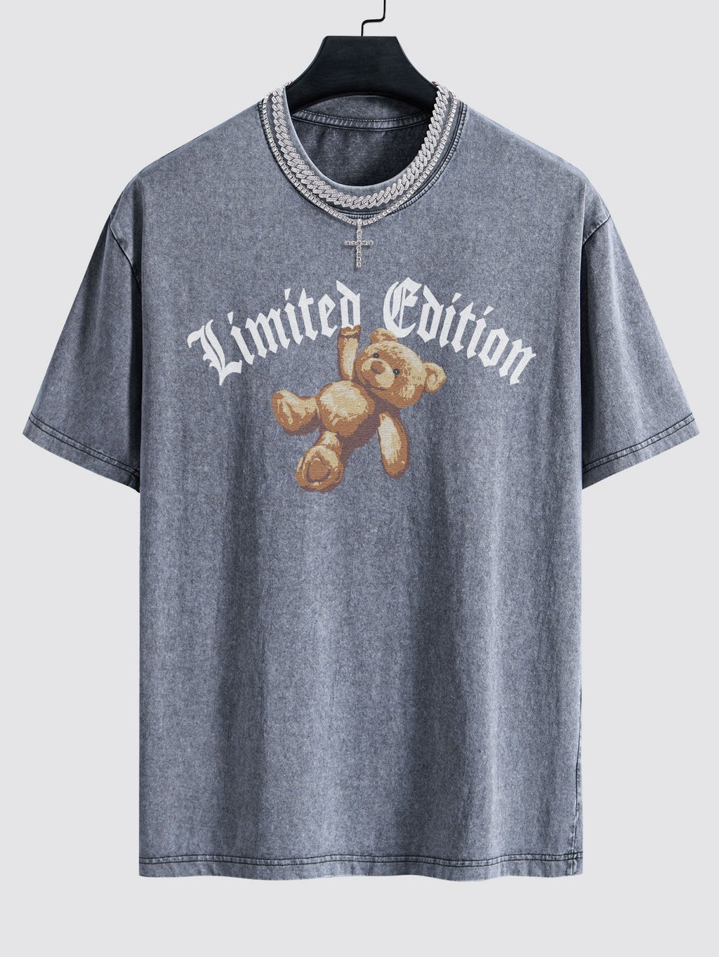 Slogan Bear Print Washed Drop Shoulder Oversize T-Shirt
