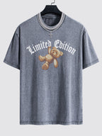 Slogan Bear Print Washed Drop Shoulder Oversize T-Shirt