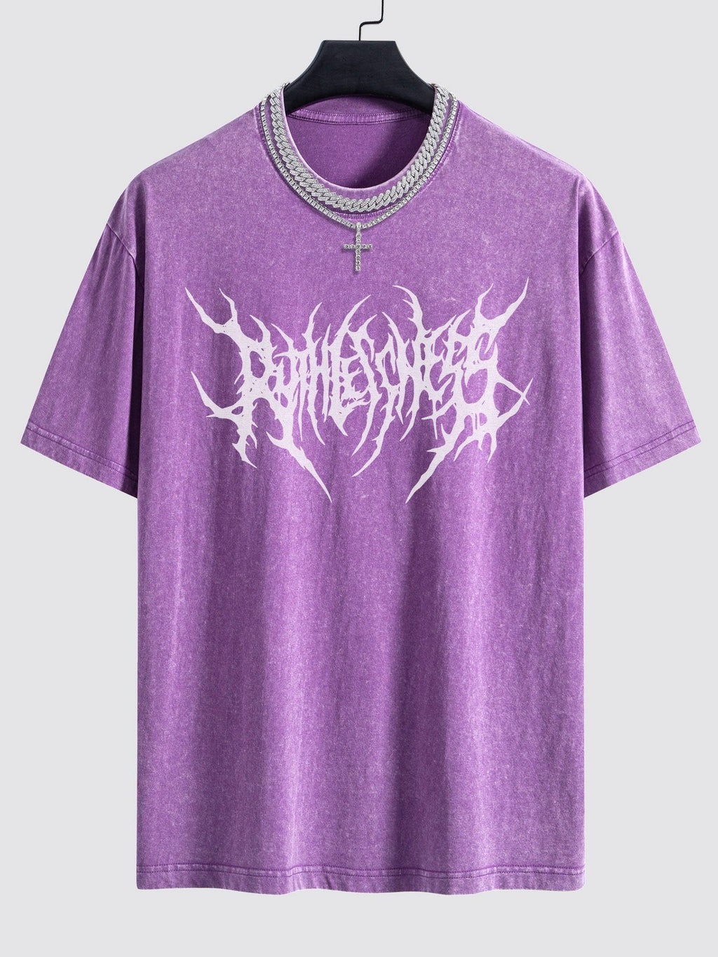 Gothic Slogan Print Washed Drop Shoulder Oversize T-Shirt