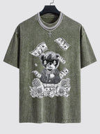 Money Bear Print Washed Drop Shoulder Oversize T-Shirt