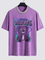 Tattered Bear Print Washed Drop Shoulder Oversize T-Shirt