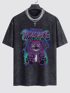 Tattered Bear Print Washed Drop Shoulder Oversize T-Shirt