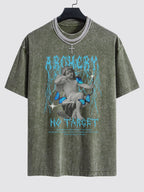 Character Slogan Print Washed Drop Shoulder Oversize T-Shirt