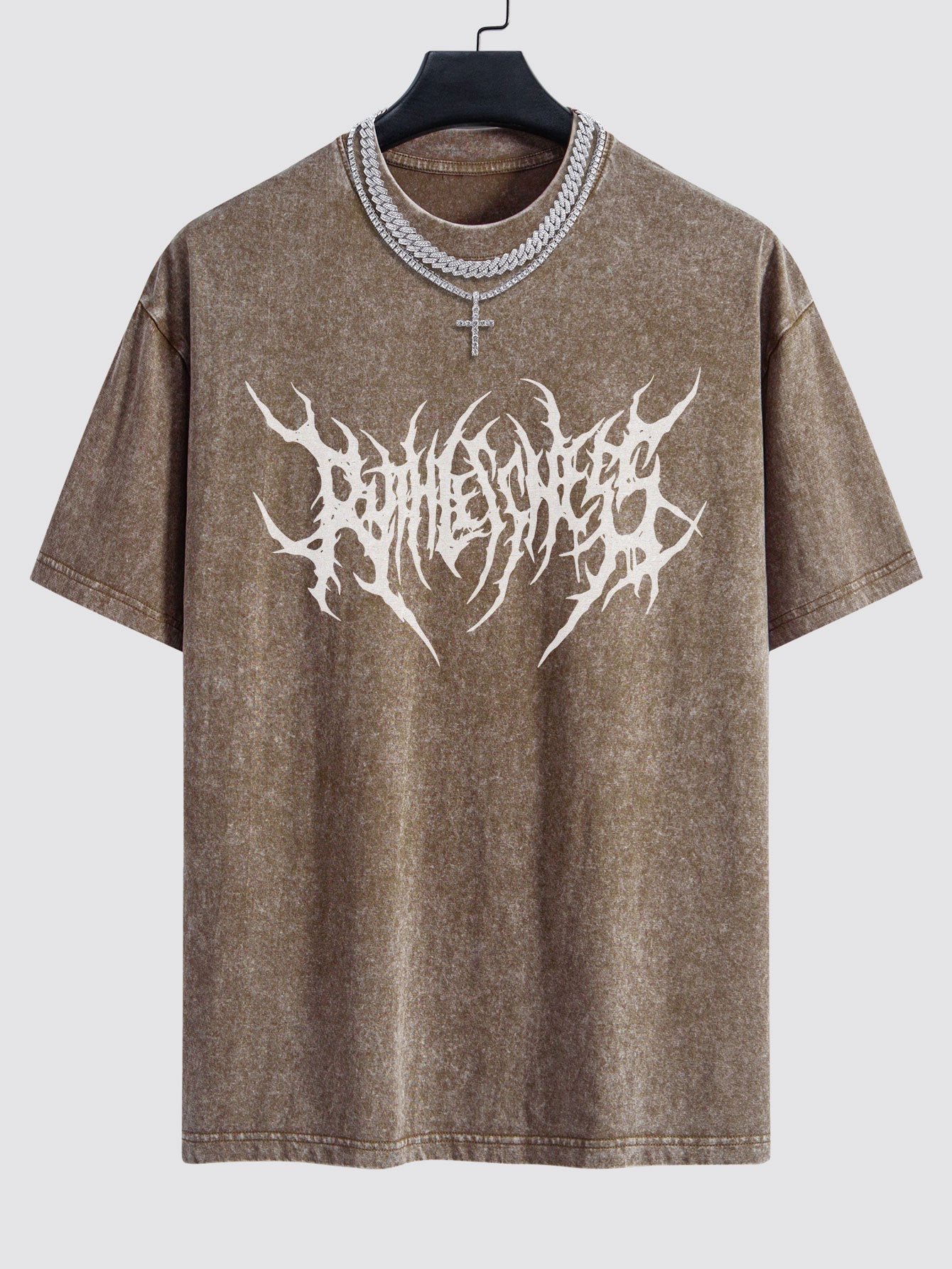 Gothic Slogan Print Washed Drop Shoulder Oversize T-Shirt