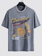 Chicago Basketball Print Washed Drop Shoulder Oversize T-Shirt