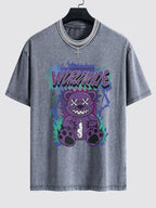 Tattered Bear Print Washed Drop Shoulder Oversize T-Shirt